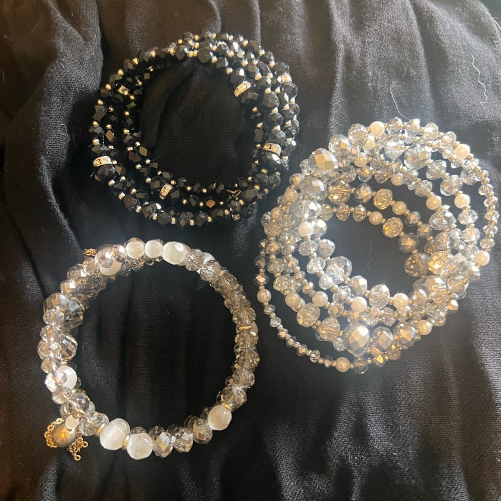 Elegant Black and Silver Beaded Wrap Bracelets